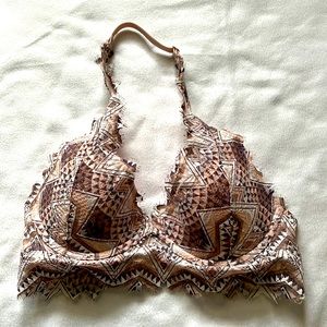 Victoria’s Secret PINK lined lace halter bralette geometric print XS